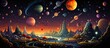 Fantasy landscape with planets in the sky.
