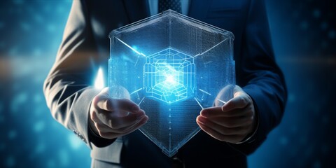 Aufkleber - A vigilant guardian wields a cybernetic shield, standing firm against the binary onslaught of hackers
