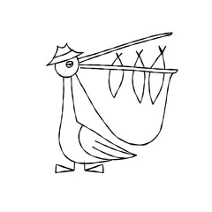 Sticker - Funny pelican character isolated on white for your design. Colouring page