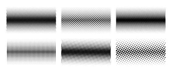 different halftone gradient backgrounds set. cartoon dots texture wallpaper collection. black and wh