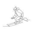 One continuous line drawing of a people who are skiing on a snowy arena vector illustration. ski competition day design illustration simple linear style vector concept. Sport concept design asset.