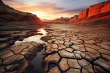 Fototapeta  - Dry desert with cracked soil, desert drought concept. Generative AI
