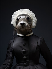 Wall Mural - An Anthropomorphic Seal Dressed Up as a French Maid