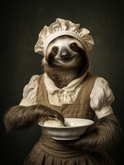 Wall Mural - An Anthropomorphic Sloth Dressed Up as a French Maid