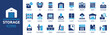 Storage icon set. Containing warehouse, database, box, inventory, container, shelf, archive and more. Vector solid icons collection.