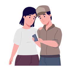 Sticker - using smartphone couple