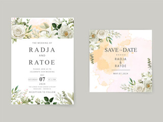 white flowers and leaves wedding invitation card template