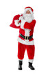 © New Africa - Man in Santa Claus costume with bag posing on white background