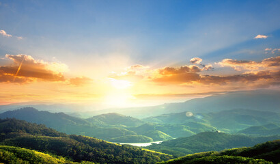 Wall Mural - panorama of the sunrise in the mountains