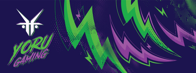 Gaming esport background striking stripes electric banner vector illustration design purple green halftone pattern modern abstract concept