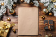 © New Africa - Flat lay composition with blank paper sheet and Christmas decor on wooden table, space for text. Letter for Santa