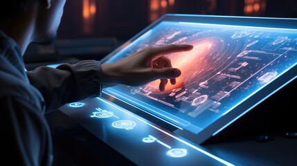 Poster - Hands touching the screen of a futuristic computer.