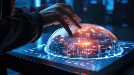 Poster - Hands touching the screen of a futuristic computer.