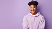 Happy, Teen Boy And Portrait Of A Student Smiling, High School And Education Concept With Copy-space. Confident, African American Male Posing Against A Purple Background In Studio