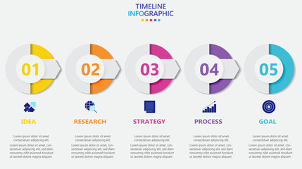 Aufkleber - Infographic template for business. Modern Timeline infograph with 5 steps.
