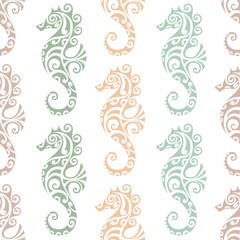 Wall Mural - seamless pattern with seahorse maori style. pastel colors