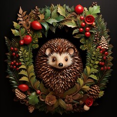 Wall Mural - Christmas Garland Perched Hedgehog Design