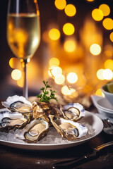 Wall Mural - Fresh Oysters served for Romantic Dinner