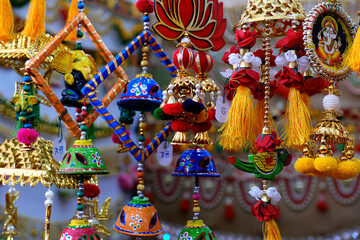 Wall Mural - Beautiful traditional handicrafts, for sale during Handicraft Fair in Pune. Selective focus.
