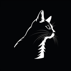 Wall Mural - white cat head logo on black background