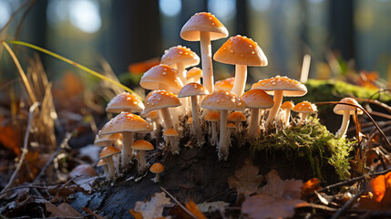 Poster - mushrooms in the forest HD 8K wallpaper Stock Photographic Image