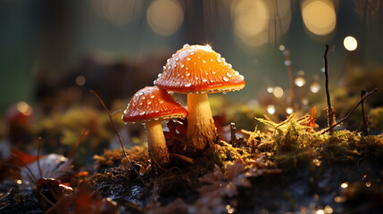 Poster - fly agaric mushroom HD 8K wallpaper Stock Photographic Image