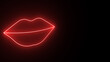 Fashion red lips neon line illumination illustration in outline style. Female mouth sign of kiss or love isolated. Glowing romantic symbol. neon lips icon, sign, symbol. Simple icon for websites,