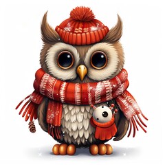 Wall Mural - Festive Mittens Owl Clipart