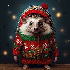 Wall Mural - Hedgehog in Ugly Christmas Sweater