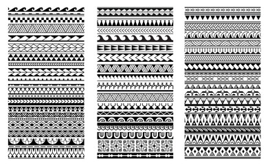 Set of maori polynesian tattoo bracelets border. Tribal sleeve seamless pattern vector. Samoan bracelet tattoo design fore arm or foot.