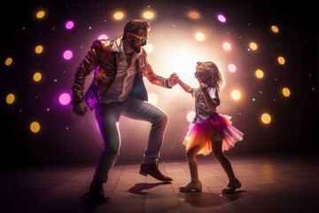 Dad Daughter Father Girl Dance Disco Party Lights Rock 