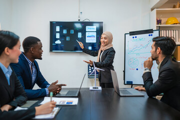 Wall Mural - Multiracial business people having meeting and brainstorming discussed about work in conference room in the creative office.