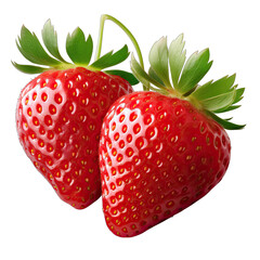 Wall Mural - Strawberry with Intact Leaves Isolated on Transparent or White Background, PNG