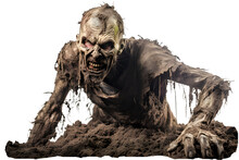 Emerging Zombie: Rising From Soil Isolated On Transparent Background