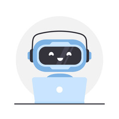Wall Mural - robot chatbot with laptop. ai business assistant. online customer support and faq. artificial intell