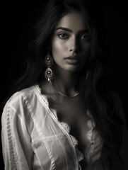 Wall Mural - Portrait of a fashionable Indian model, a black and white, woman from India