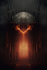 Wall Mural - Abstract poster, burning, fractal elements, reflection and mirroring. Dark fantasy background