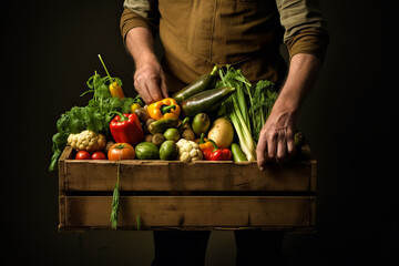 Wall Mural - Farmer sorting vegetables into a large crates, concept for selling vegetables, harvesting