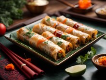 Chinese Spring Rolls On Plate