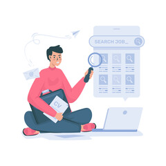 Wall Mural - a man browsing job vacancies vector illustration