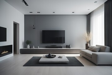 Minimalist interior design of modern living room with tv