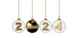 2024 digits glossy golden in transparent glass christmas bauble reflecting light, party invitation isolated 3D CAD Rendering