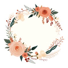  Empty wedding floral circle design element flat style on white background Generative AI 