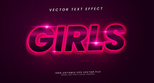 Neon Girls Editable Text Style Effect. Vector Text Effect With Pink Neon Lights For A Technology Theme.