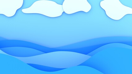 Wall Mural - sea waves with clouds, cartoon style, 3d render