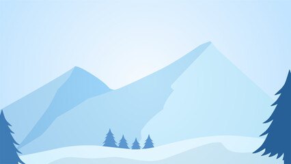 Wall Mural - Snowy mountain landscape vector illustration. Scenery of snow covered mountain in winter season. Winter mountain panorama for illustration, background or wallpaper