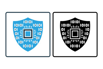 Wall Mural - cybersecurity shield icon. shield with binary code. icon related to securing digital infrastructure and data in industry. solid icon style. simple vector design editable