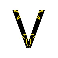 alphabet V with black and yellow texture on a white background