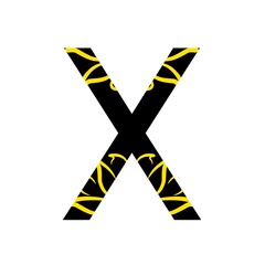 alphabet X with black and yellow texture on a white background