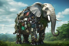 Elephant In The Zoo,elephant Statue In The Park .Elephant Made With Recycled Items